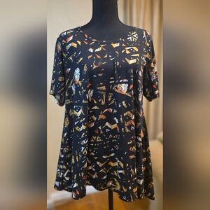 LuLaRoe Black and Orange Geometric Top